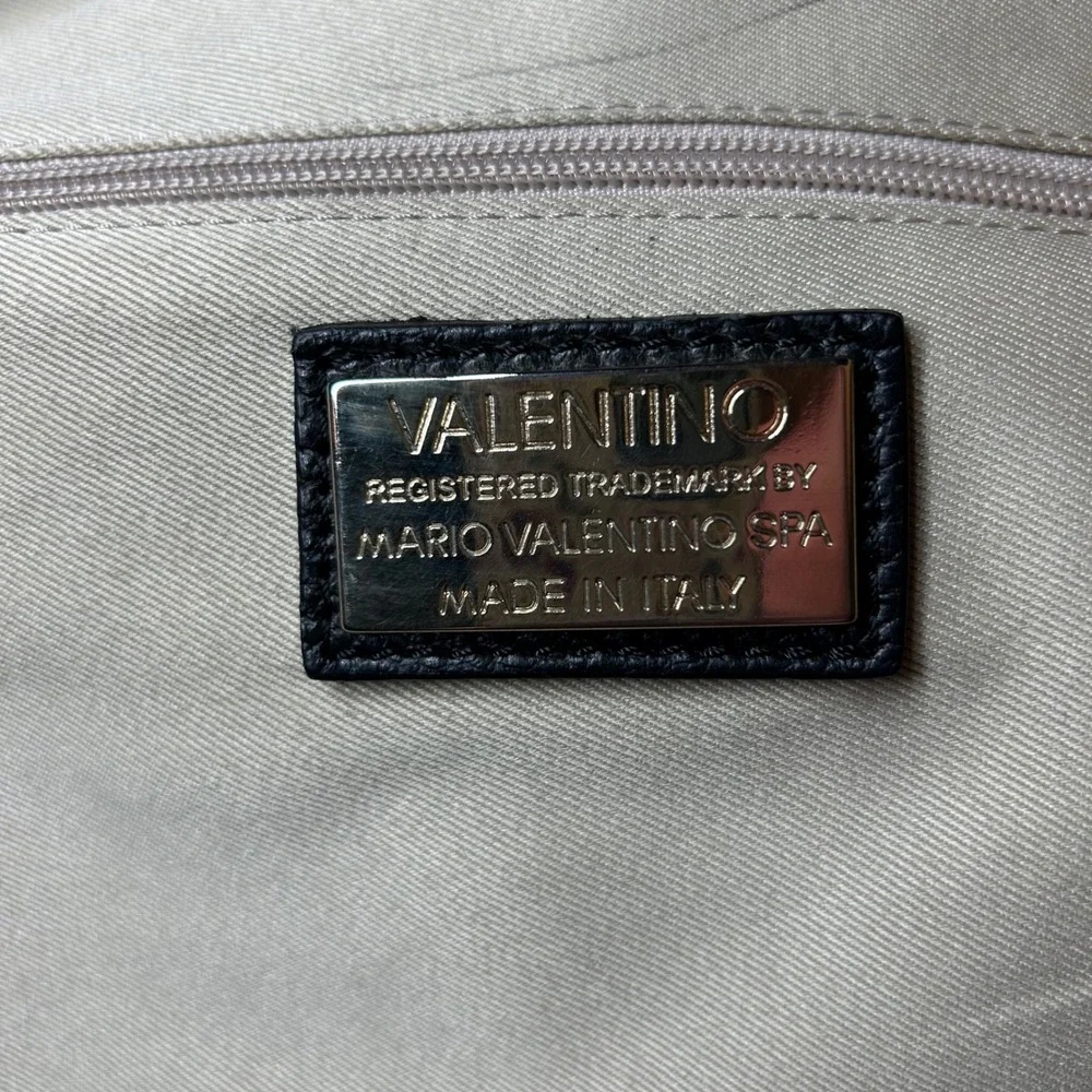 Valentino Mario Valentino Black Pebbled Leather Large Dome Satchel Crossbody Bag